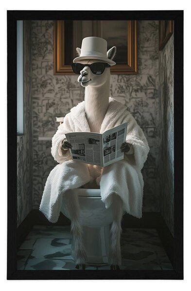 Plakat alpaka s novinama na WC-u
