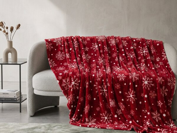 Crvena božićna mikropliš deka SNOWFALL Dimenzije: 150 x 200 cm