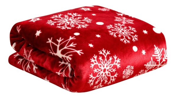 Crvena božićna mikropliš deka SNOWFALL Dimenzije: 150 x 200 cm