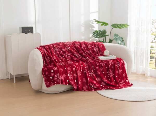 Crvena božićna mikropliš deka SNOWFALL Dimenzije: 150 x 200 cm