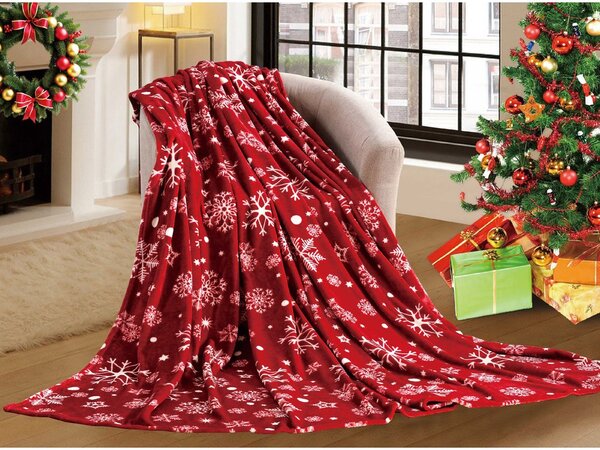 Crvena božićna mikropliš deka SNOWFALL Dimenzije: 150 x 200 cm