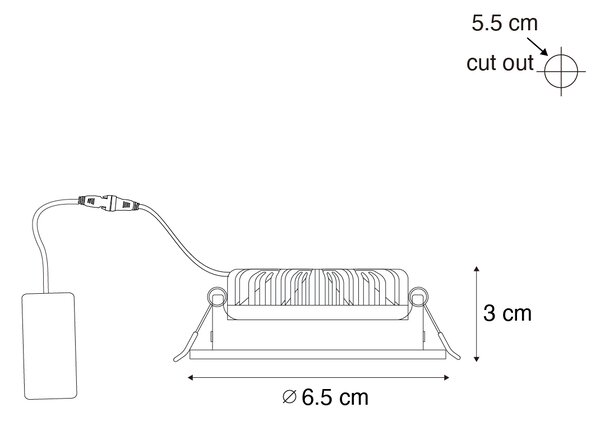 Set od 6 ugradbenih reflektora crni nagibni 6,5 cm uklj. LED IP54 Ultra Slim - Pupil