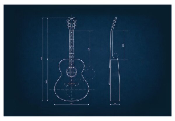 Slika tehnički crtež akustične gitare