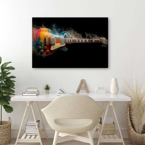 Slika gitara u šarenom dimu