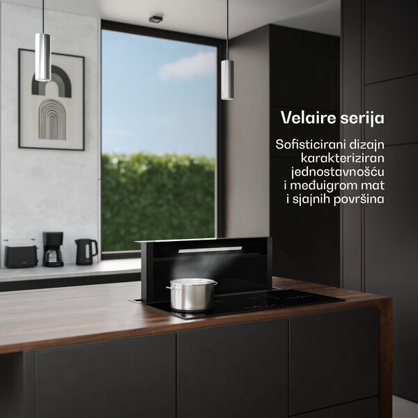 Klarstein Velaire Downdraft sustav, Elegantan, minimalistički, snažan, Energetska klasa A++, 906 m³/h, 90 cm