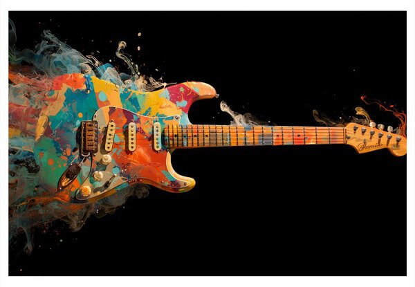 Slika gitara u vrtlogu boja