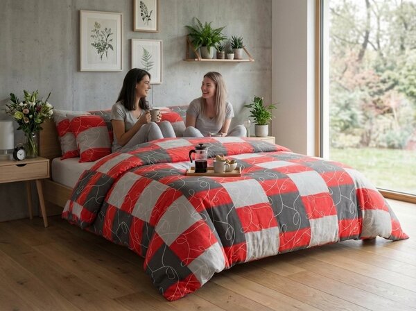 Pamučna posteljina SQUARES BLEND crvena Dimenzije posteljine: 70 x 90 cm | 140 x 200 cm