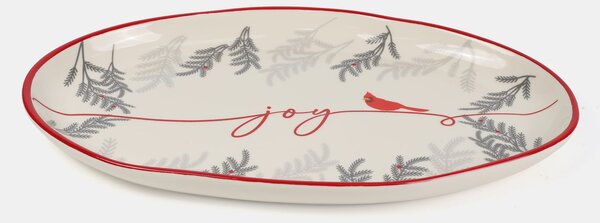 Sinsay - Božićni keramički pladanj s motivom kardinala i natpisom Joy