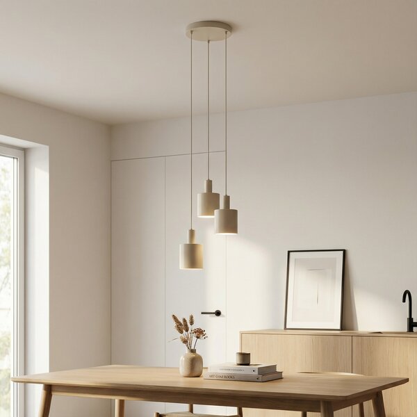 Lindby viseća lampa Ovelia, bež, 3 žarulje, metal, E27, prigušiva, Bež, Kuhinja, Metal