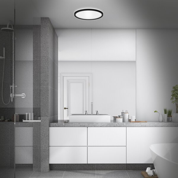 Briloner LED stropna svjetiljka za kupaonicu Slim Drip, crna, Ø 42 cm, IP44, Crno, kupaonica, Plastika