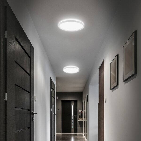 Briloner LED stropna svjetiljka za kupaonicu Slim Drip, bijela, Ø 29 cm, IP44, Bijela, kupaonica, Plastika