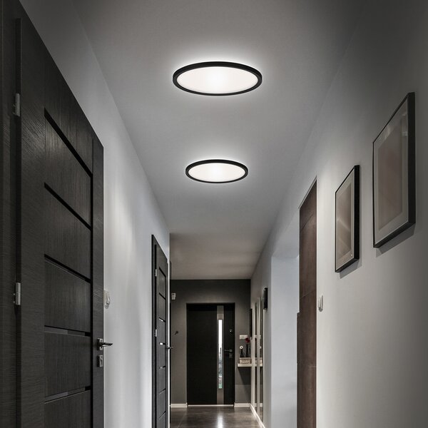 Briloner LED stropna svjetiljka za kupaonicu Slim Drip, crna, Ø 42 cm, IP44, Crno, kupaonica, Plastika