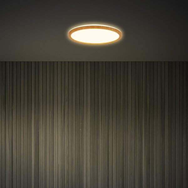 Briloner LED stropna svjetiljka Tava Wood, Ø 29 cm, plastika, 3000 K, Drvo, Dnevni boravak/blagovaonica, Plastika