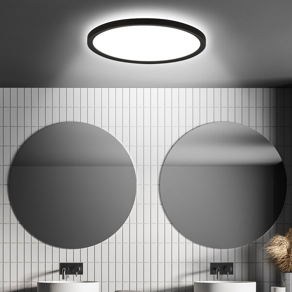 Briloner LED stropna svjetiljka sa senzorom pokreta, crna, Ø 29 cm, IP44, 4000K, Crno, Područje hodnika, Plastika