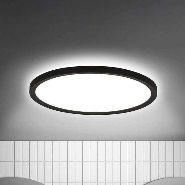 Briloner LED stropna svjetiljka sa senzorom pokreta, crna, Ø 29 cm, IP44, 4000K, Crno, Područje hodnika, Plastika