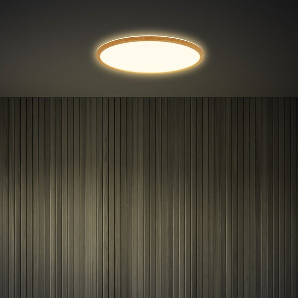 Briloner LED stropna svjetiljka Tava Wood, Ø 42 cm, plastika, 3000 K, Drvo, Dnevni boravak/blagovaonica, Plastika