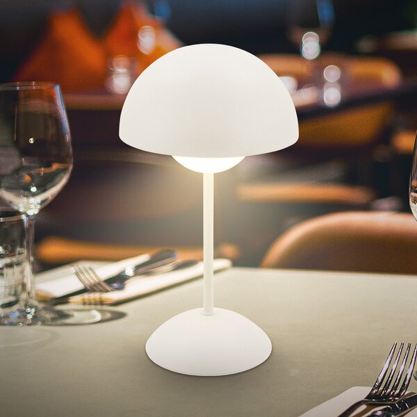 Briloner LED punjiva stolna lampa Kugel, bijela, metalna, IP44, prigušljiva, prigušiva, Bijela, Dnevni boravak/blagovaonica, Metal