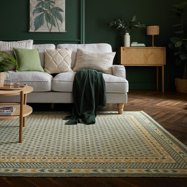 Zeleni tepih od mješavine jute 200x290 cm Mara Jute Border – Flair Rugs