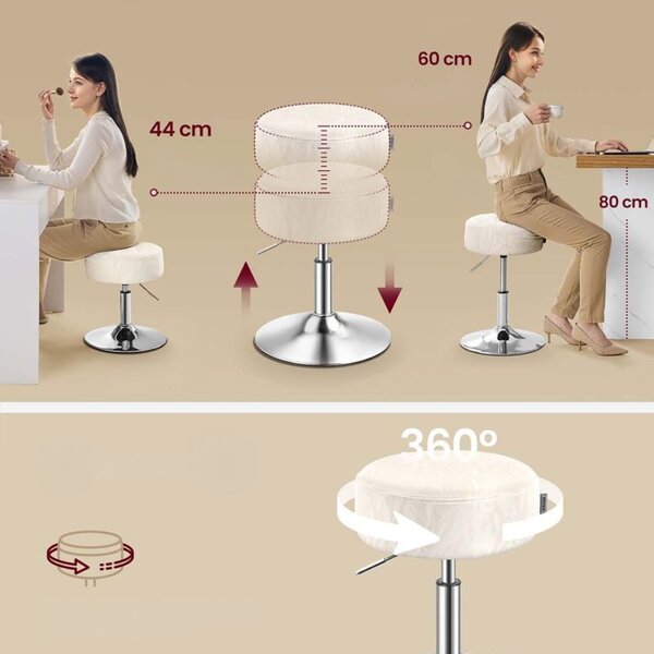 Visinski podesiva stolica AURA za toaletni stol, Ø35cm, krem Vasagle