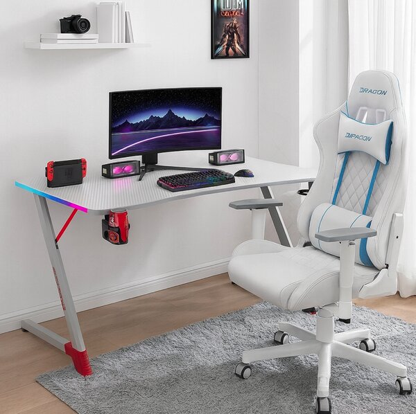 Bijeli gaming PC stol s RGB LED rasvjetom Šírka: 120 cm