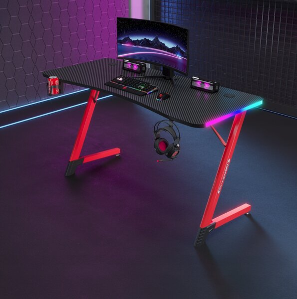Crno-crveni stol za igranje, PC stol s RGB LED rasvjetom Šírka: 120 cm