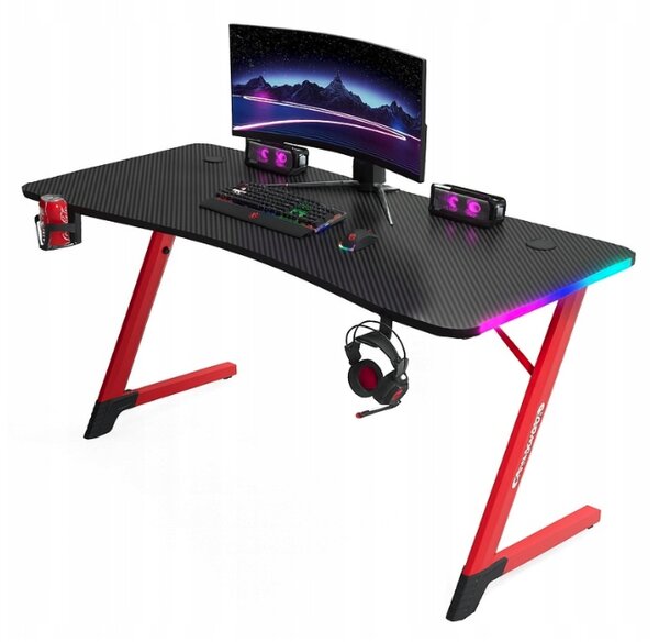 Crno-crveni stol za igranje, PC stol s RGB LED rasvjetom Šírka: 120 cm