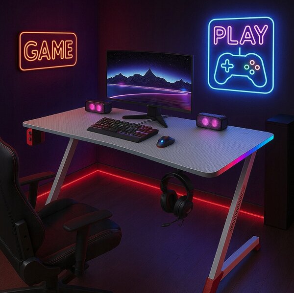 Bijeli gaming PC stol s RGB LED rasvjetom Šírka: 120 cm