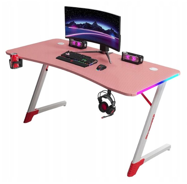 Ružičasti gaming PC stol s RGB LED rasvjetom Šírka: 120 cm