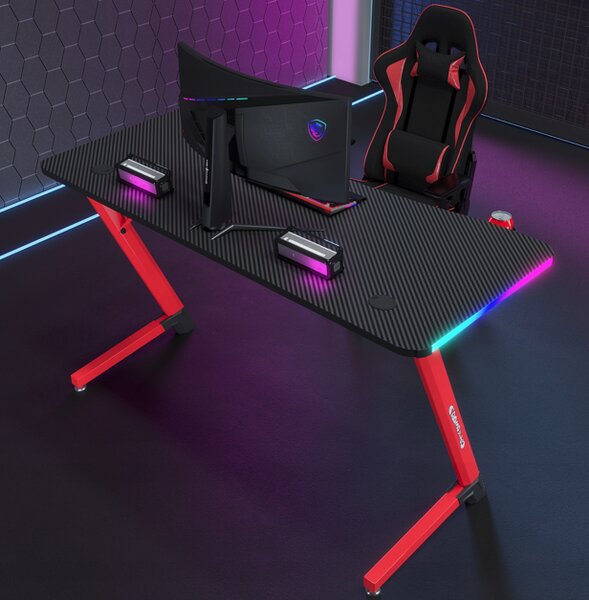Crno-crveni stol za igranje, PC stol s RGB LED rasvjetom Šírka: 120 cm