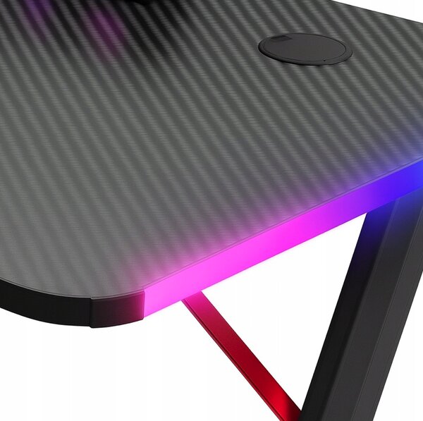 Crno-crveni stol za igranje, PC stol s RGB LED rasvjetom Šírka: 120 cm