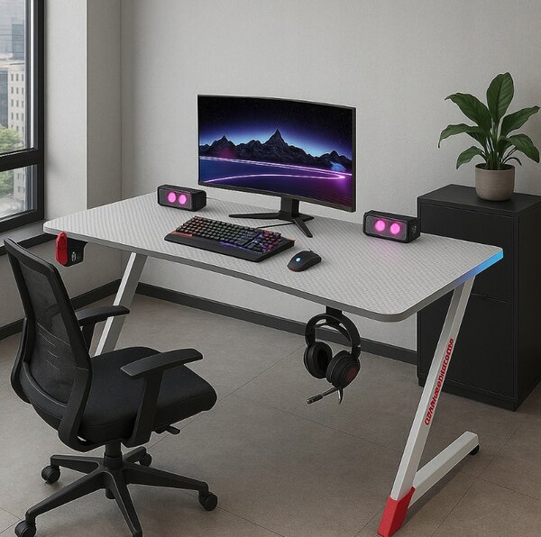 Bijeli gaming PC stol s RGB LED rasvjetom Šírka: 120 cm