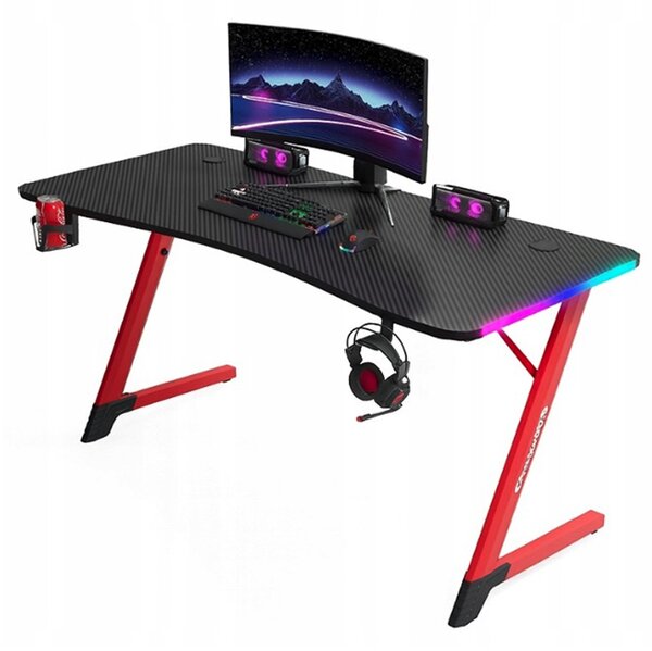 Crno-crveni stol za igranje, PC stol s RGB LED rasvjetom Šírka: 120 cm