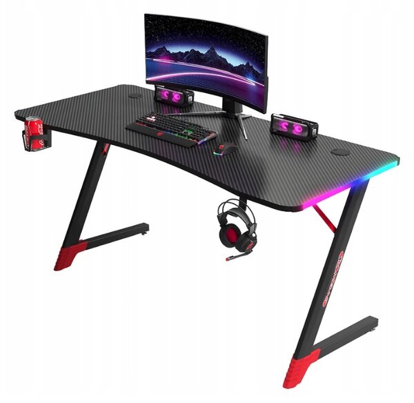 Crni stol za igranje, PC stol s RGB LED rasvjetom Šírka: 120 cm