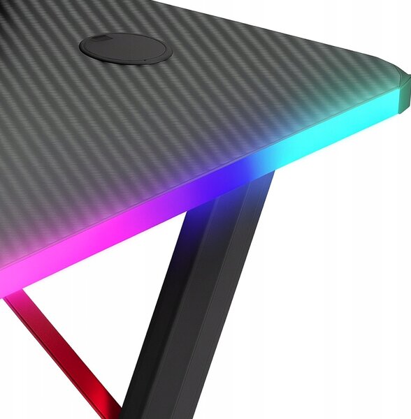 Crni stol za igranje, PC stol s RGB LED rasvjetom Šírka: 120 cm