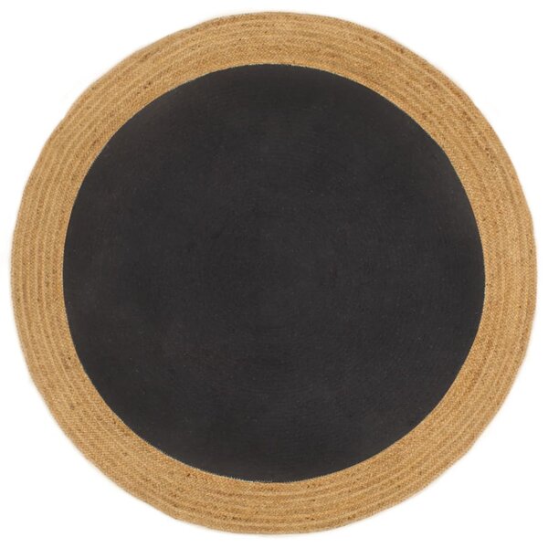 VidaXL Ukrasni tepih pleteni crni-prirodni 90 cm juta i pamuk okrugli