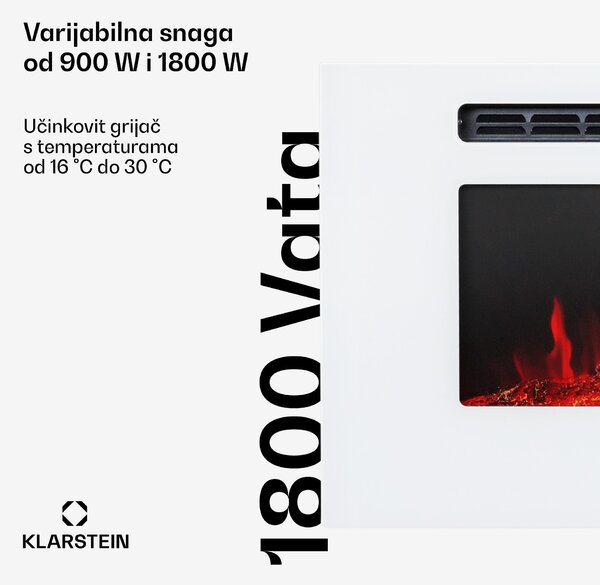 Klarstein Galeras, električni zidni i ugradbeni kamin, 1800 W, LED, 3 boje, timer
