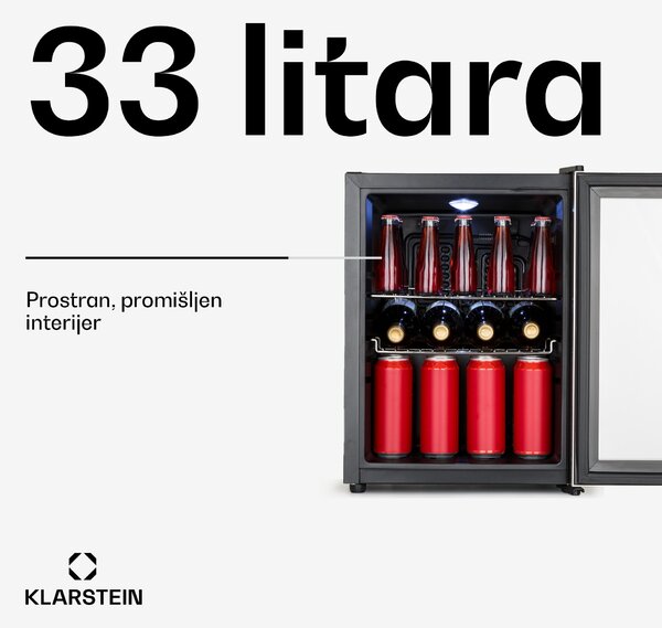 Klarstein Beersafe M, hladnjak, C, LED, 2 metalne rešetkaste police, staklena vrata, crni