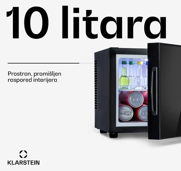 Klarstein Happy Hour, mini hladnjak, energetska klasa A, staklena vrata s efektom zrcala, 9 L, crni