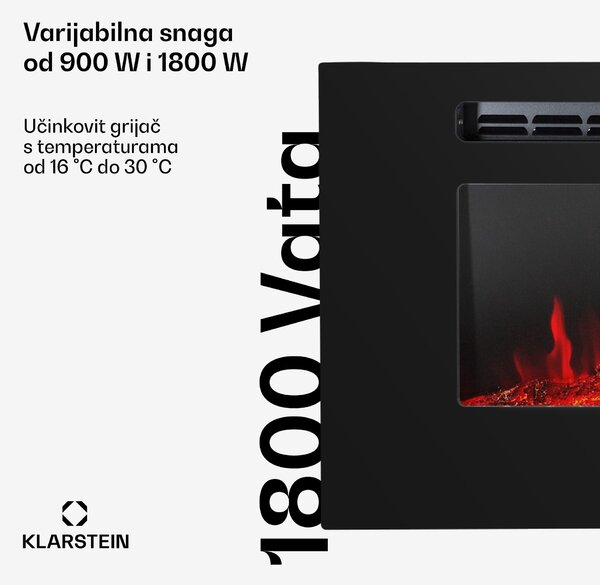 Klarstein Galeras, električni zidni i ugradbeni kamin, 1800 W, LED, 3 boje, timer