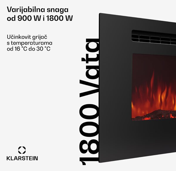 Klarstein Galeras 152, električni zidni kamin, 1800 W, LED