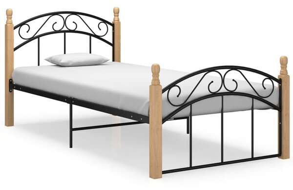 VidaXL Okvir za krevet crni od metala i masivne hrastovine 100x200 cm