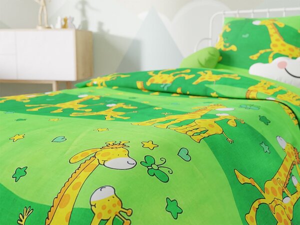 Krep posteljina za krevetic Giraffe zelena