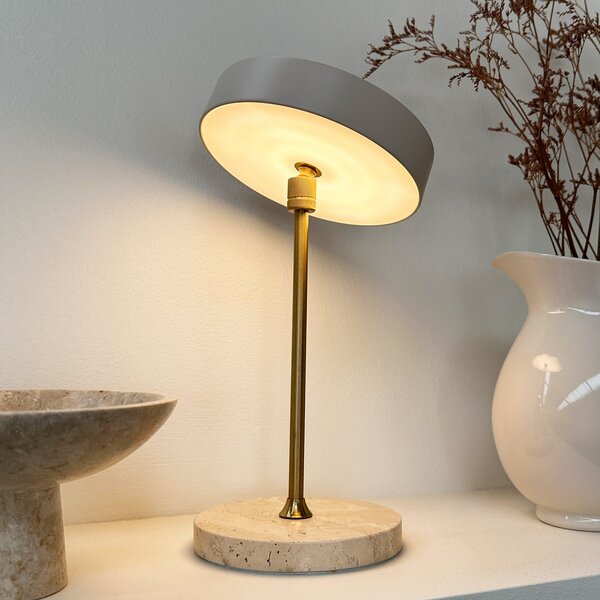 Dyberg Larsen LED stolna lampa na baterije Moonlight, bež, prigušiva, Bež, Dnevni boravak/blagovaonica, Kamen