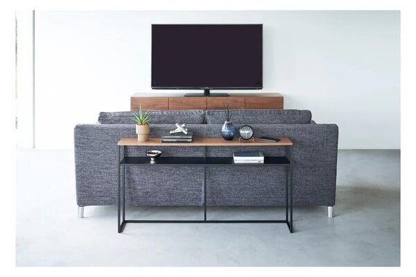 Crni/tamno smeđi pomoćni stol u dekoru jasena 20,5x126 cm Tower – YAMAZAKI