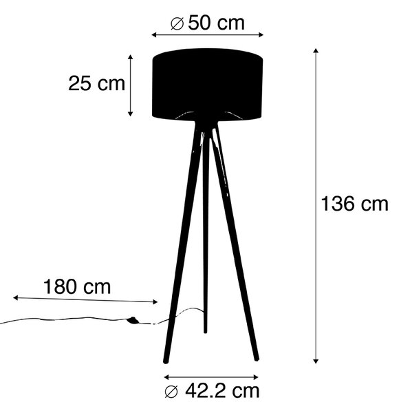 Podna lampa drvo s sivom tkaninom 50 cm - Tripod Classic