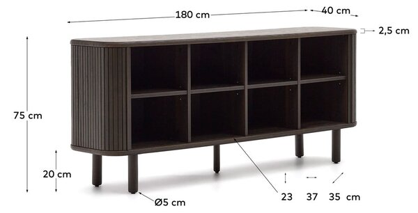 Tamno smeđa niska komoda u dekoru jasena s kliznim vratima 180x75 cm Mailen – Kave Home
