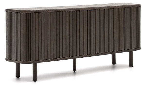 Tamno smeđa niska komoda u dekoru jasena s kliznim vratima 180x75 cm Mailen – Kave Home