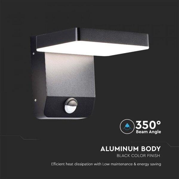 V-TAC Zidna LED četvrtasta svjetiljka sa senzorom 17W 4000K - IP65 crna