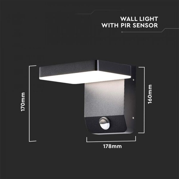 V-TAC Zidna LED četvrtasta svjetiljka sa senzorom 17W 4000K - IP65 crna