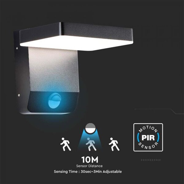 V-TAC Zidna LED četvrtasta svjetiljka sa senzorom 17W 4000K - IP65 crna